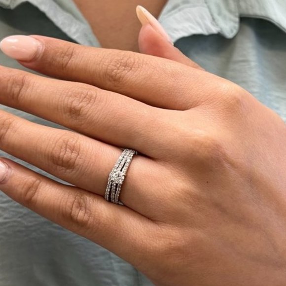 Diamond Womens Engagement Ring Band Set 14K White Gold Cttw